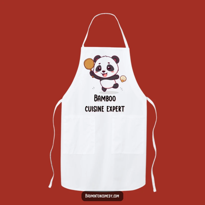 Funny Panda Badminton Apron: Chef Panda Chases Shuttlecock Fun in Kitchen