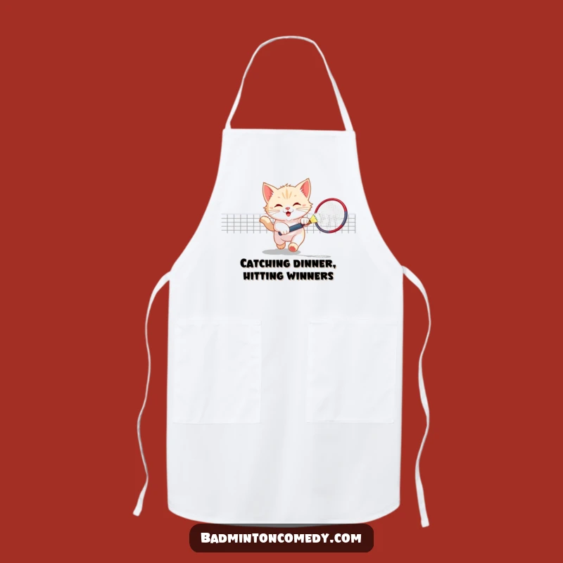 Funny Kitten Badminton Chef Apron - Playful Cat Court Kitchen Gift
