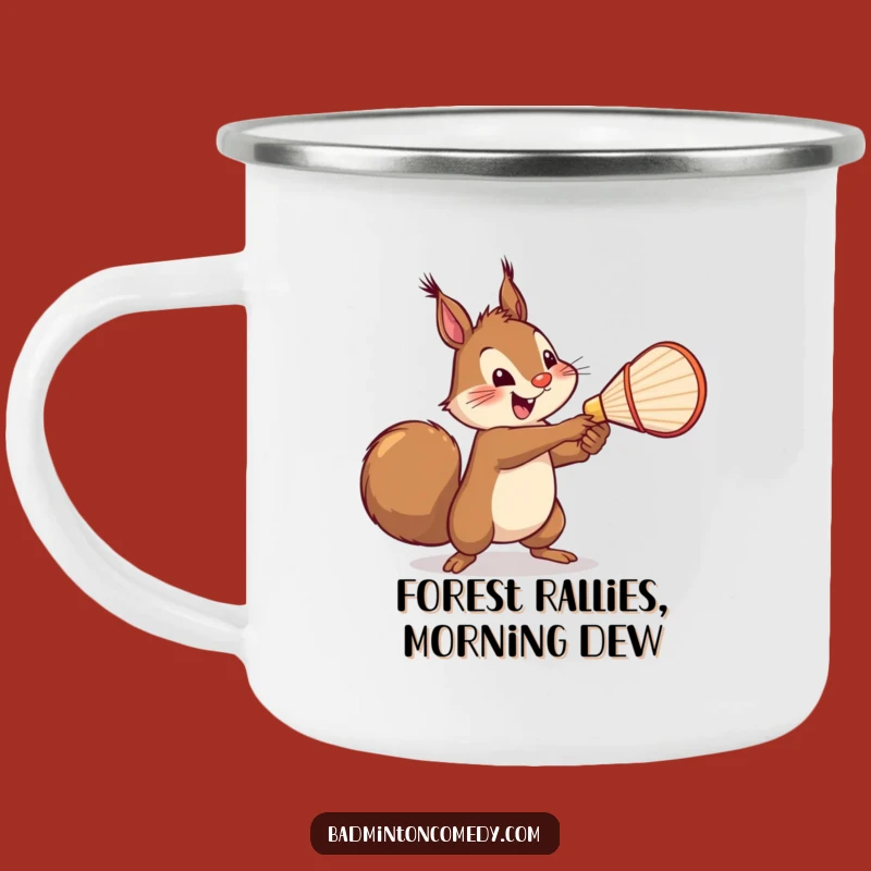 Funny Squirrel Badminton Camper Mug - Cheerful Mighty Swing Outdoor Gift