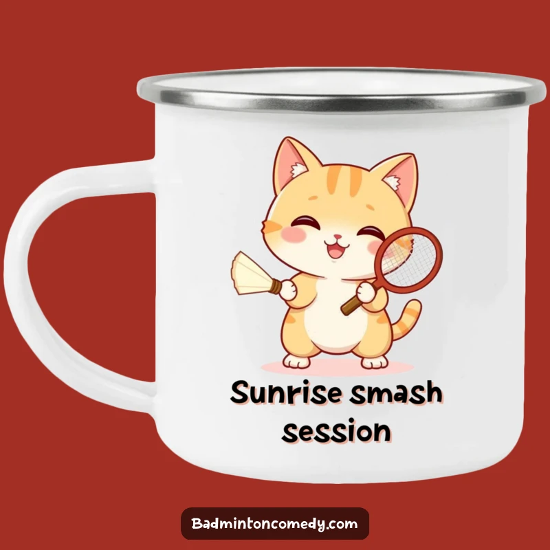 Funny Cat Badminton Camping Mug: Durable Shuttlecock Fun for Outdoors