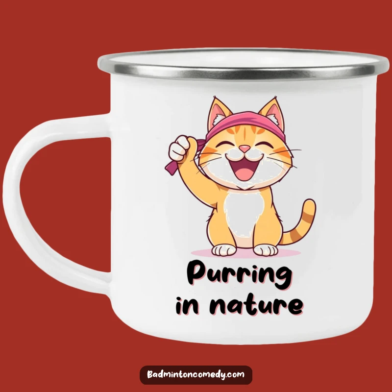 Funny Cat Badminton Camping Mug: Outdoor Celebration Fun