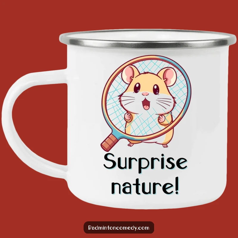 Funny Hamster Badminton Surprise Camping Mug: Adventure Fuelled by Cute Humor