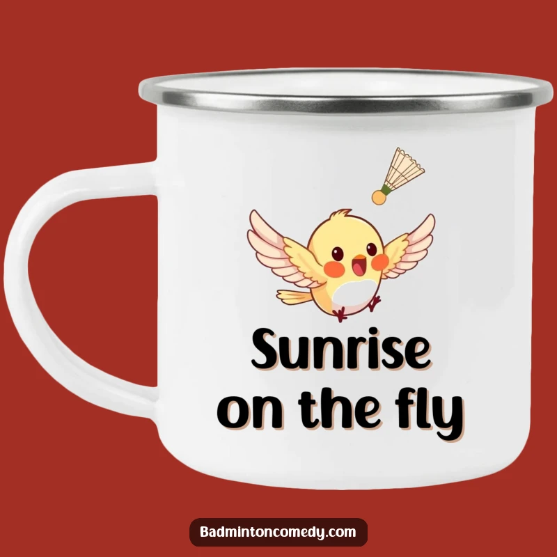 Funny Bird Badminton Camping Mug - Tiny Flutter Outdoor Fun Gift