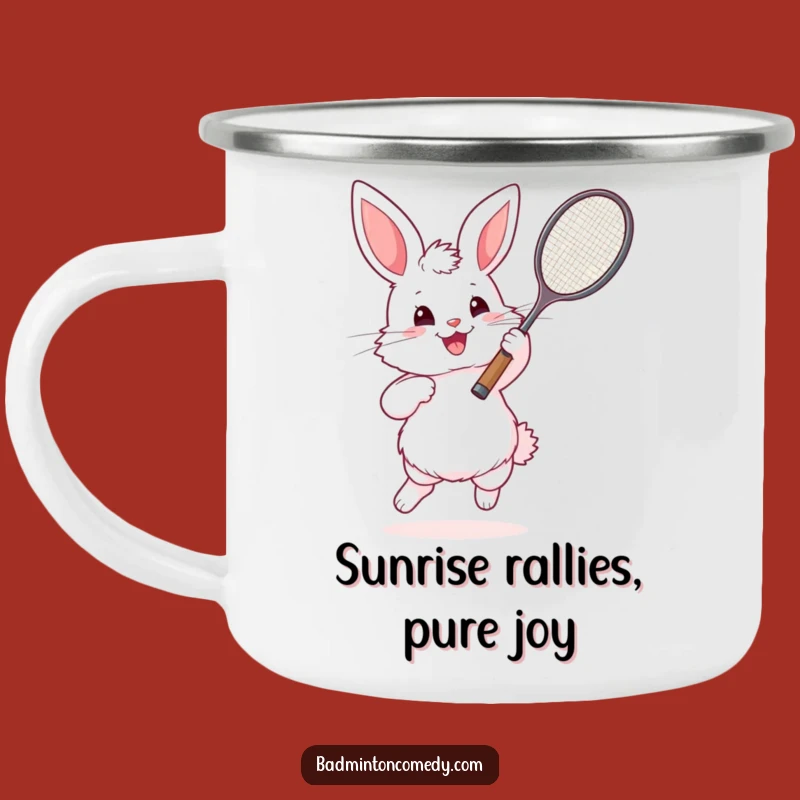 Funny Bunny Badminton Camper Mug - Enthusiastic Fluffy Outdoor Gift