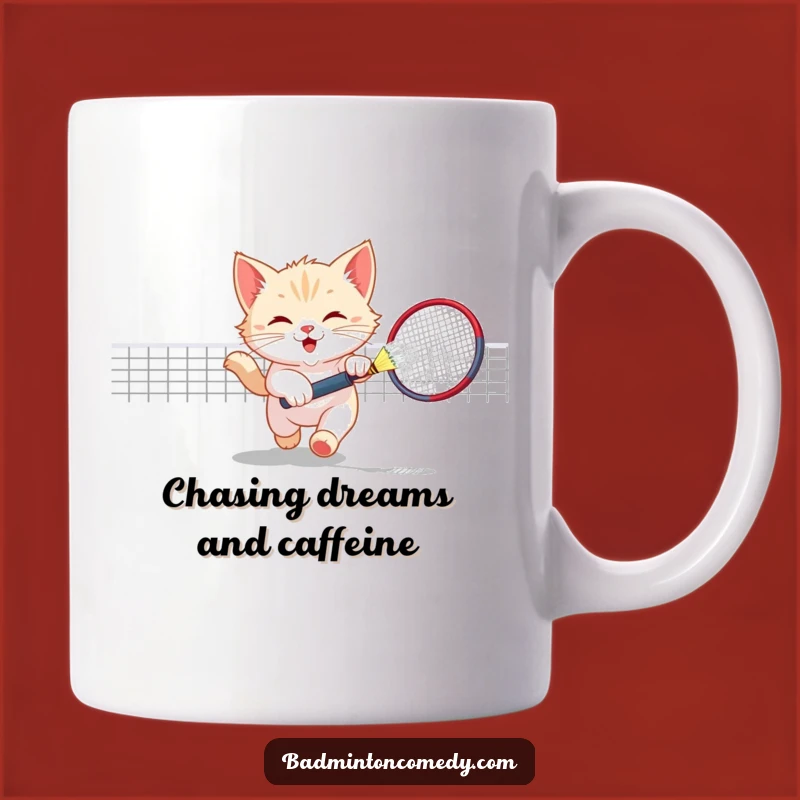 Funny Kitten Badminton Fun Mug - Playful Cat Sports Lover Gift