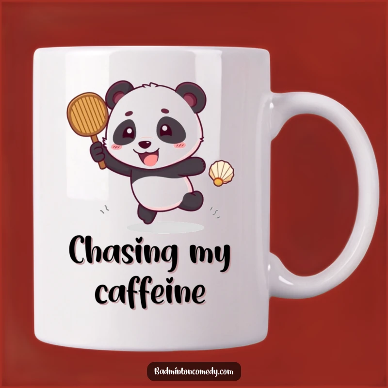 Funny Panda Badminton Mug: Excited Chase Action, Adorable & Perfect Gift
