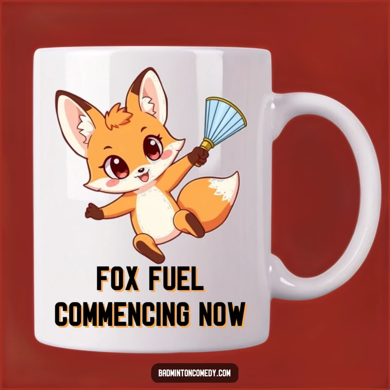 Funny Wide-Eyed Fox Leaping Smash Mug - Hilarious Badminton Gift for Players