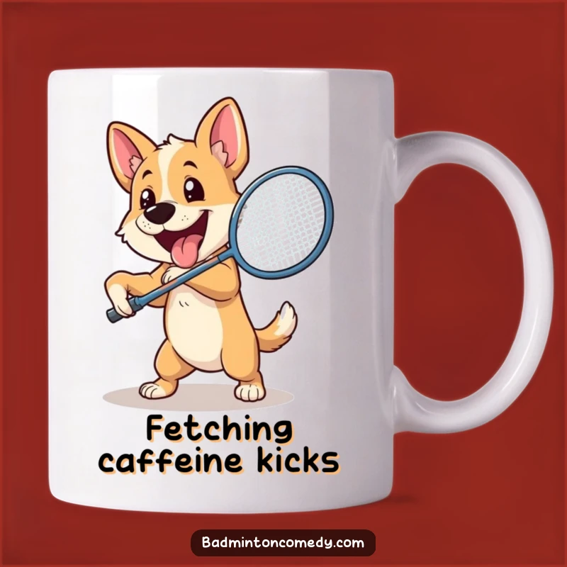 Funny Dog Badminton Mug: Enthusiastic Pooch Smashing Shuttlecock - Perfect Gift!