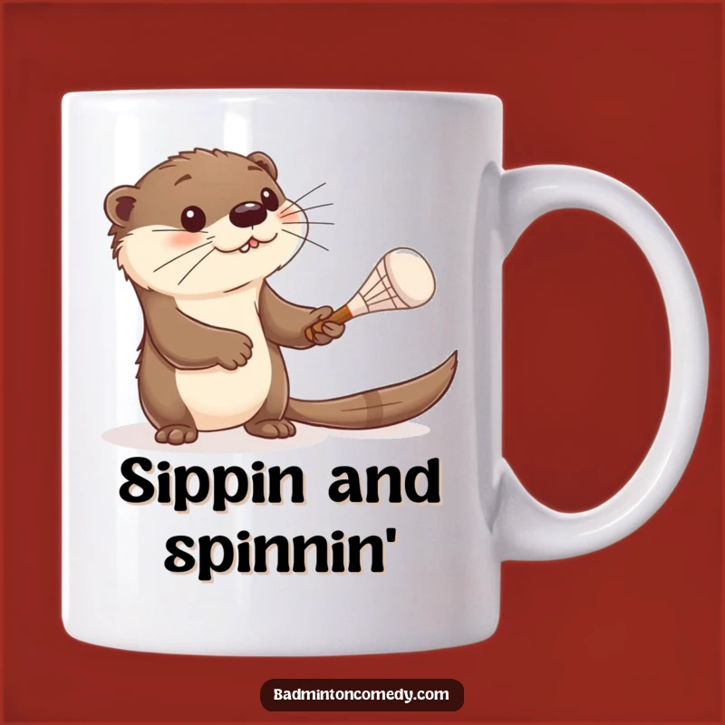 Funny Otter Badminton Mug - Curious Creature's Playful Racket Shot for a Smile