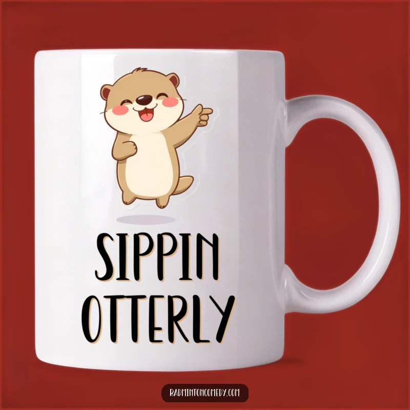 Funny Otter Badminton Mug: Joyful Jump Design, Perfect Funny Gift for Otter Lovers