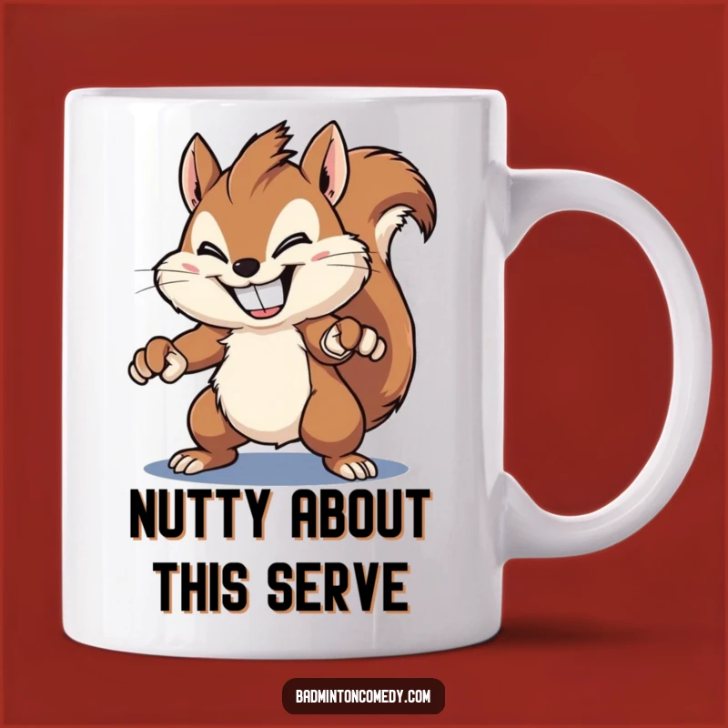Funny Squirrel Smash Mug - Grinning Rodent's Powerful Badminton Shot for a Laugh