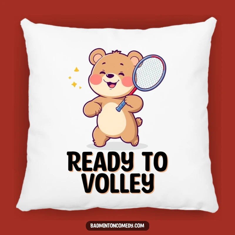 Funny Bear Badminton Comfort Pillow - Plush & Amusing Sports Decor
