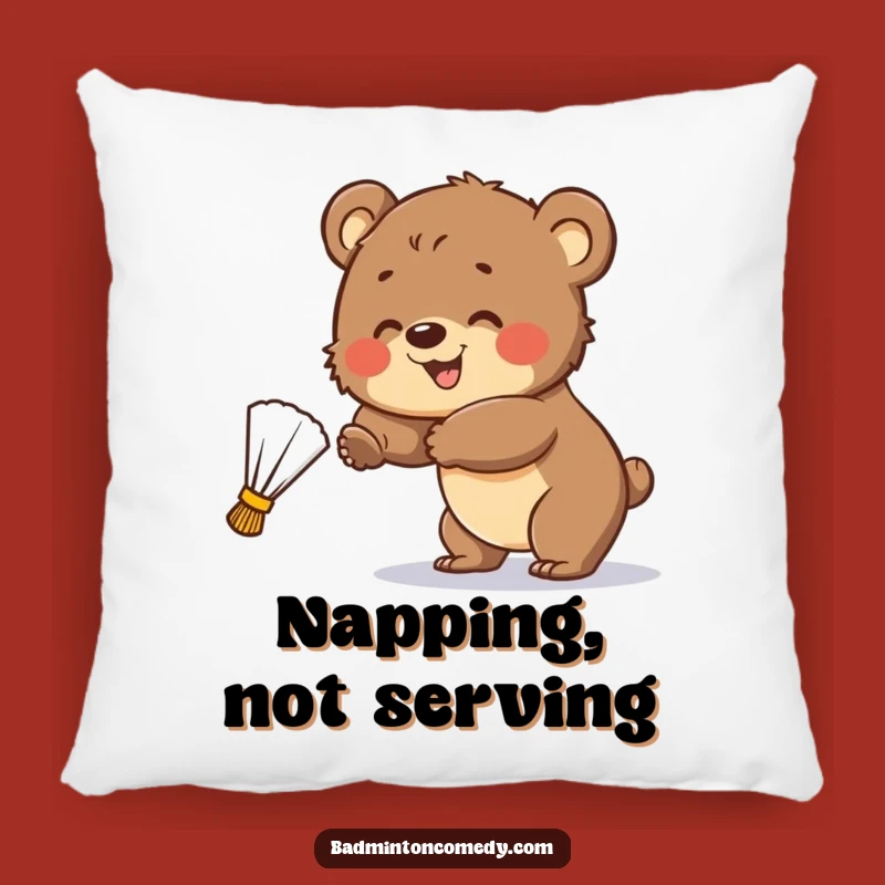 Funny Bear Cub Badminton Pillow: Cozy Up with Adorable Sports Decor
