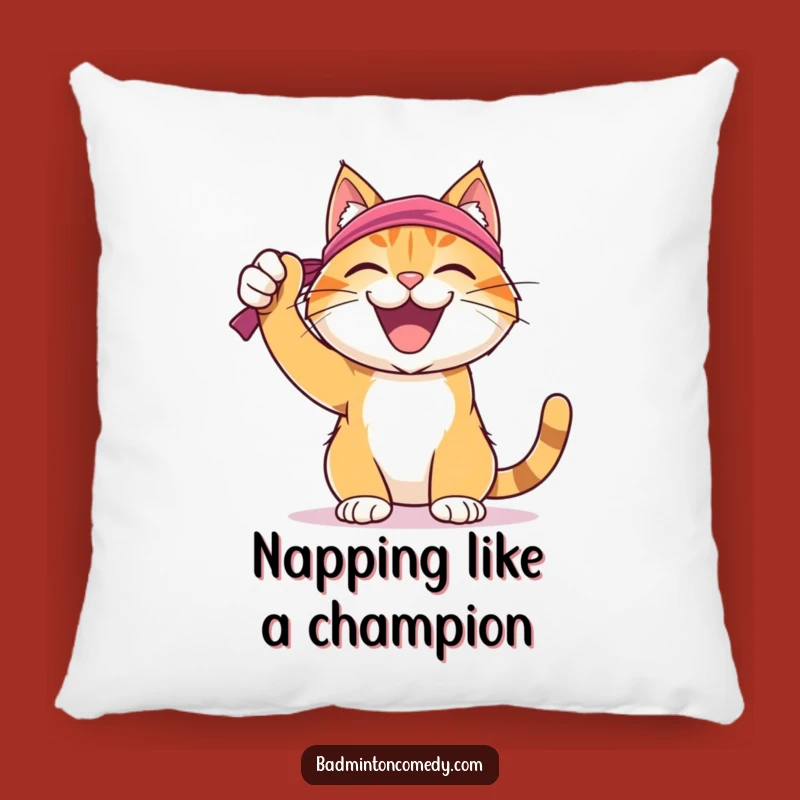 Funny Cat Badminton Pillow: Comfy Celebration Cushion