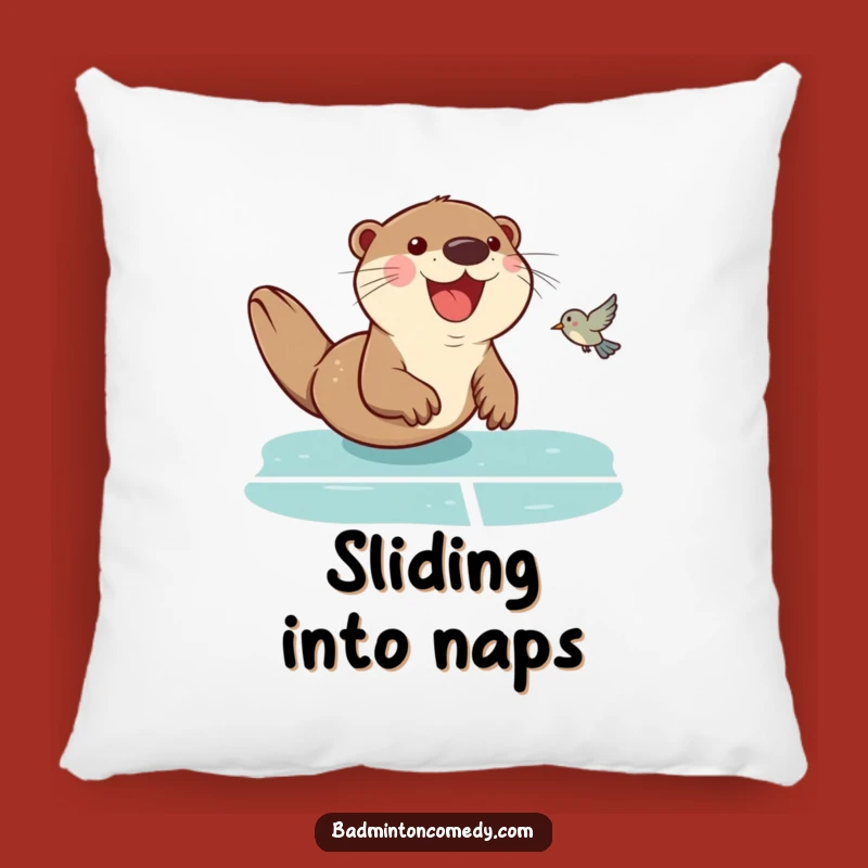 Funny Otter Badminton Pillow: Comfy Court Humor Accent Gift