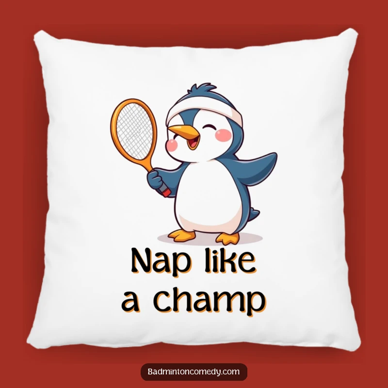 Funny Penguin Racket Pillow: Cozy Humorous Joyful Tennis Player Decor Gift