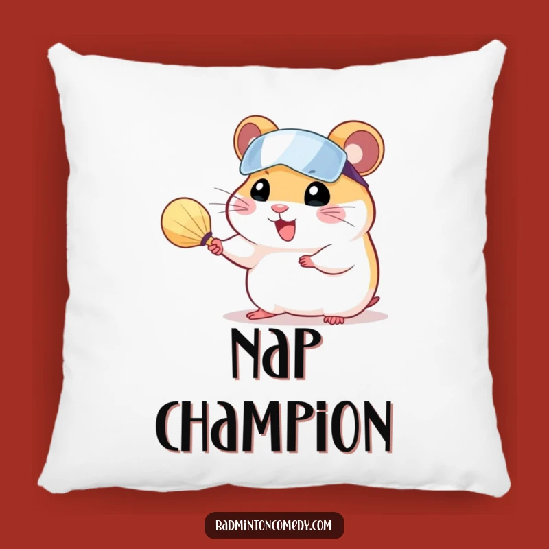 Funny Hamster Badminton Pillow: Cozy Comfort with Serving Shuttlecock Fun