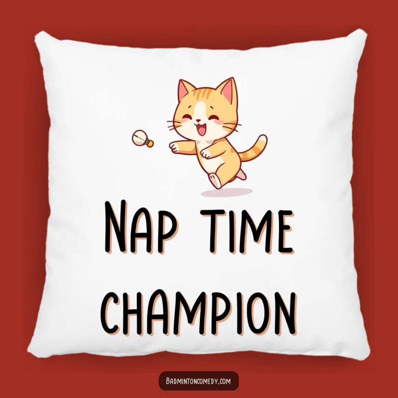 Funny Cat Badminton Pillow: Joyful Feline Chase Comfort - Cozy Gift!
