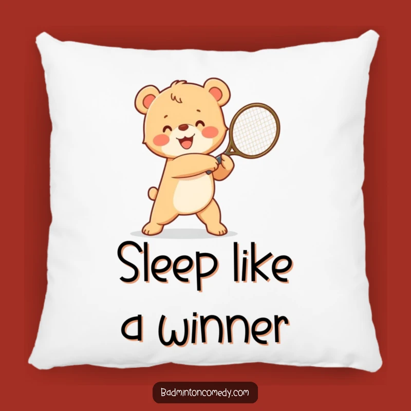 Funny Bear Cub Racket Victory Pillow: Cozy Humorous Tennis Decor Gift