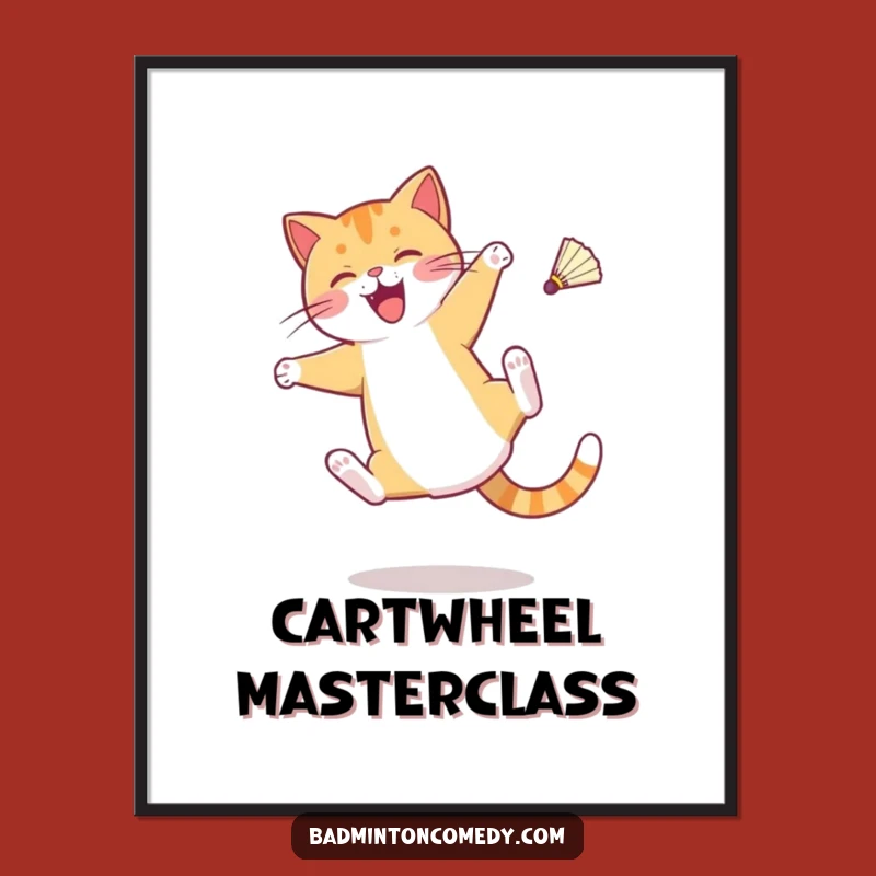 Funny Cat Badminton Digital Art: Cartwheel Printable, Instant Funny Gift for Cat Lovers