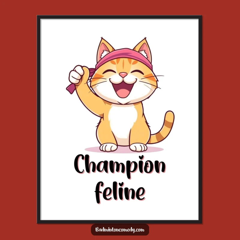 Funny Cat Badminton Digital Art: Printable Victory Celebration