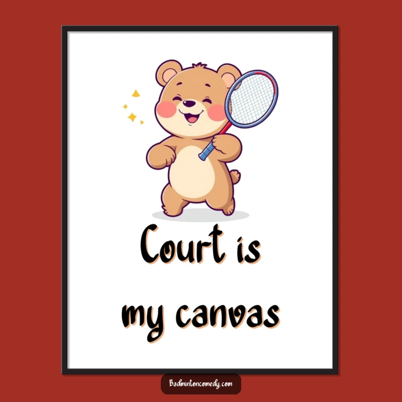 Funny Bear Badminton Action Print - Instant Hilarious Sports Decor Gift