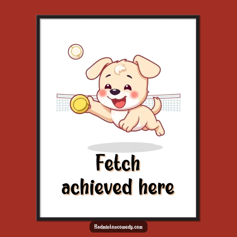 Funny Puppy Badminton Digital Art: Dive Printable, Instant Funny Gift for Art Lovers