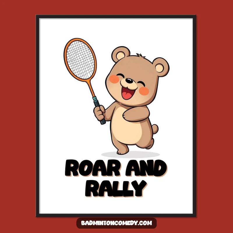 Funny Bear Badminton Digital Art: Energetic Printable Decor, Awesome Funny Gift!