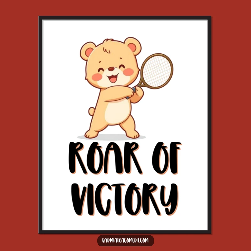 Funny Bear Cub Tennis Victory Digital Print: Humorous Wall Art Gift