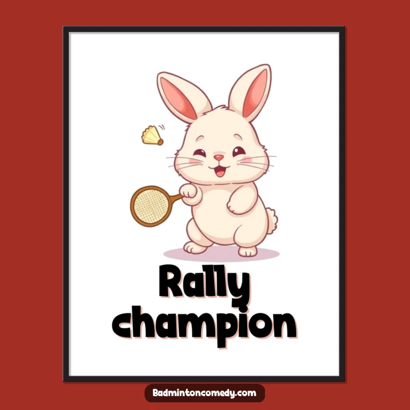 Funny Bunny Badminton Digital Art Print: Fluffy Rabbit Shuttlecock Smash Decor!