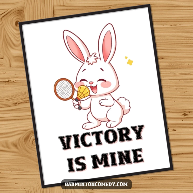 Funny Bunny Digital Art Print: A high-resolution print of a bunny comically hitting a badminton shuttlecock with its nose.