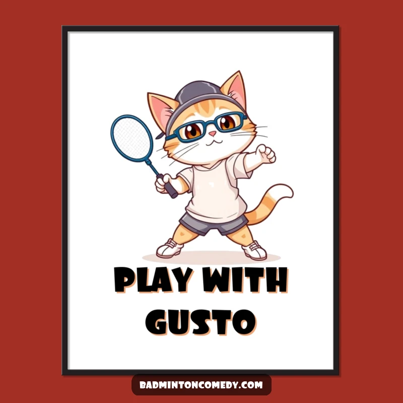 Funny Cat Badminton Digital Art: Athletic Swing Action for Your Walls