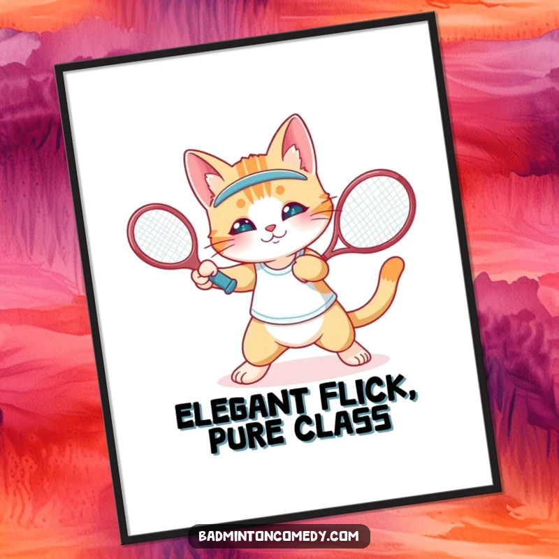 Funny cat character playing badminton on printable digital art, perfect for a funny gift.