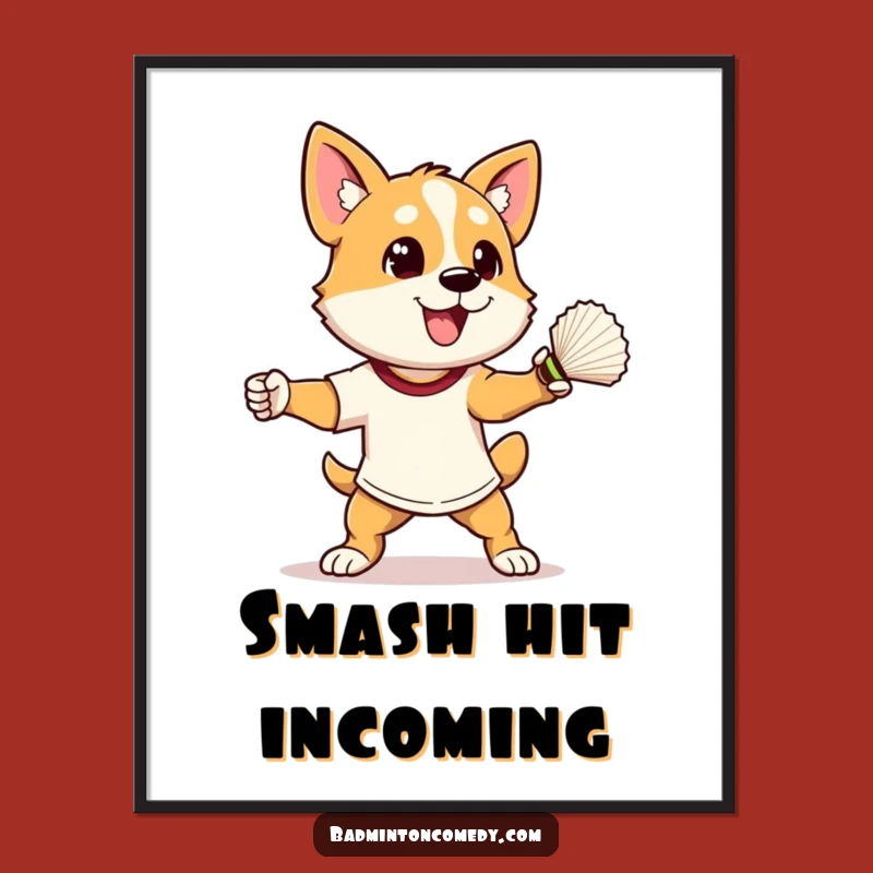 Funny Dog Badminton Smash Digital Art: Athletic Character Print for Humorous Decor