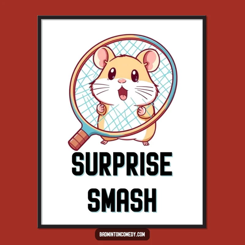 Funny Hamster Badminton Surprise Digital Art: Whimsical Print for Humorous Decor