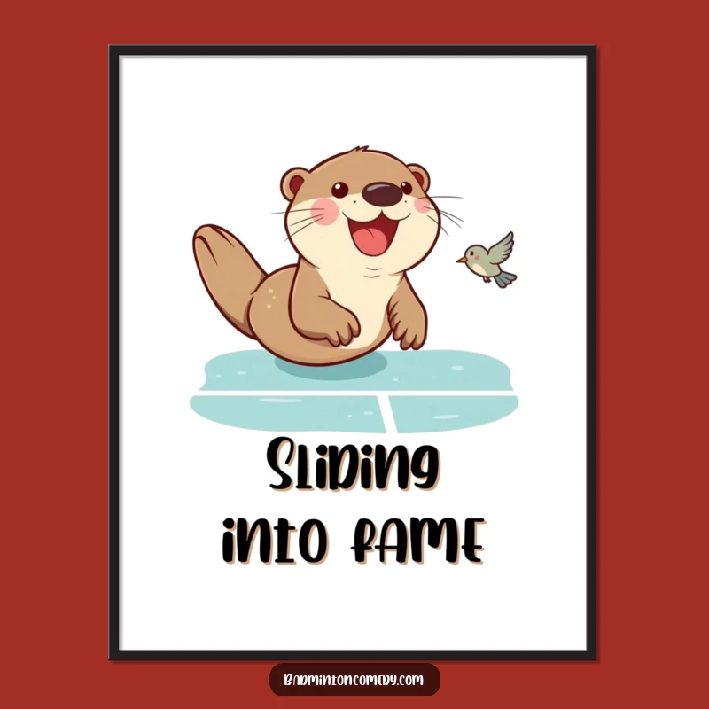 Funny Otter Badminton Digital Art: Printable Court Action Humor