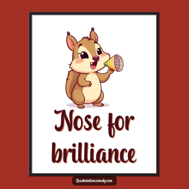 Funny Squirrel Shuttlecock Art Print - Instant Whimsical Wall Decor