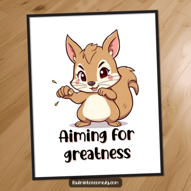 Funny Squirrel Smash Digital Art: A high-resolution illustration of a squirrel with intense focus, aiming its racket for a powerful smash.