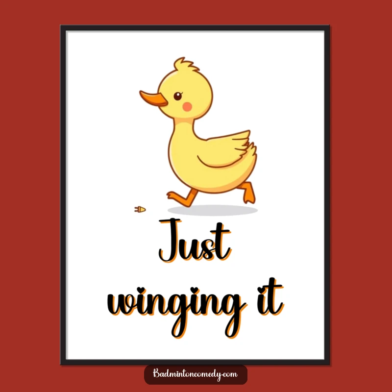 Funny Duck Badminton Digital Art - Instant Shuttlecock Chase Humor Print Gift