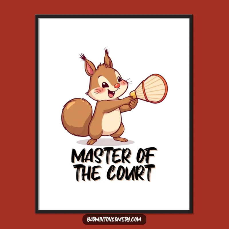 Funny Squirrel Badminton Digital Print - Cheerful Mighty Swing Artwork Gift