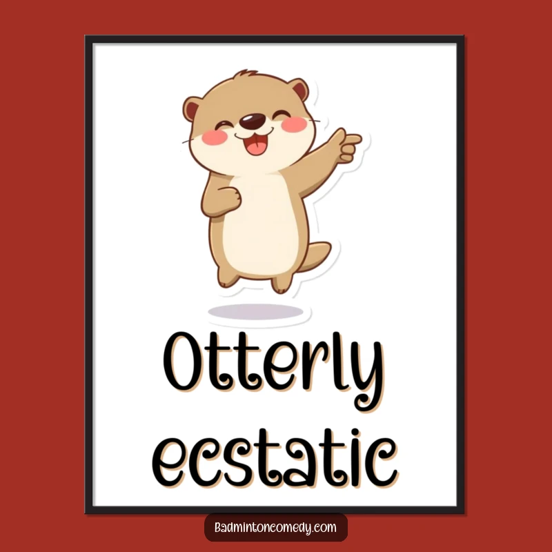 Funny Otter Badminton Digital Art: Jump Printable, Instant Funny Gift for Art Lovers