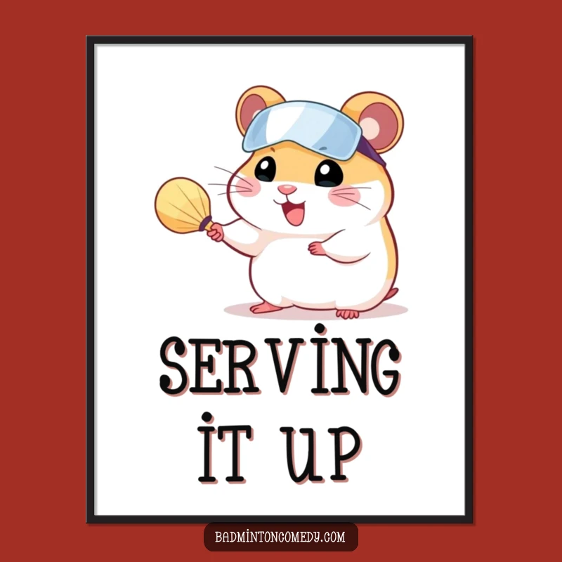 Funny Hamster Badminton Digital Art: Cheerful Serving Action for Your Walls