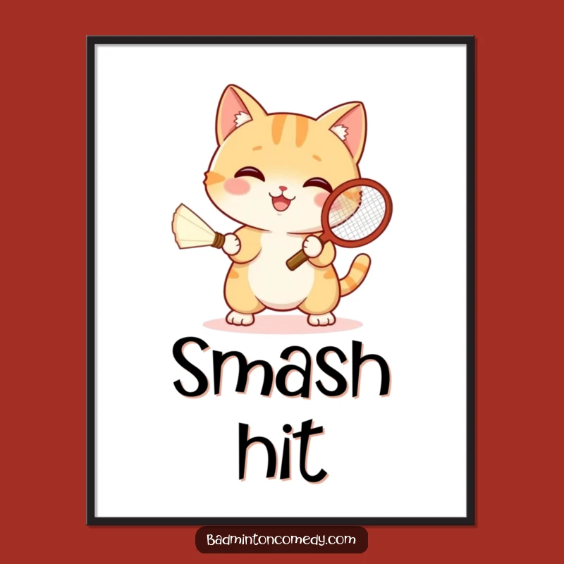Funny Cat Badminton Digital Art: High-Res Shuttlecock Action for Your Walls