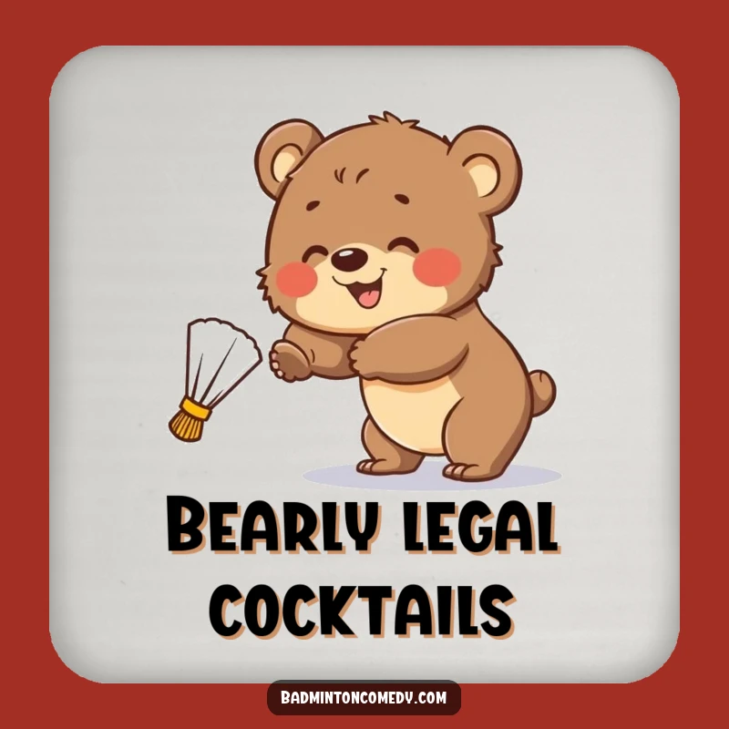 Funny Bear Cub Badminton Coaster Set: Protect Surfaces with Cubby Charm