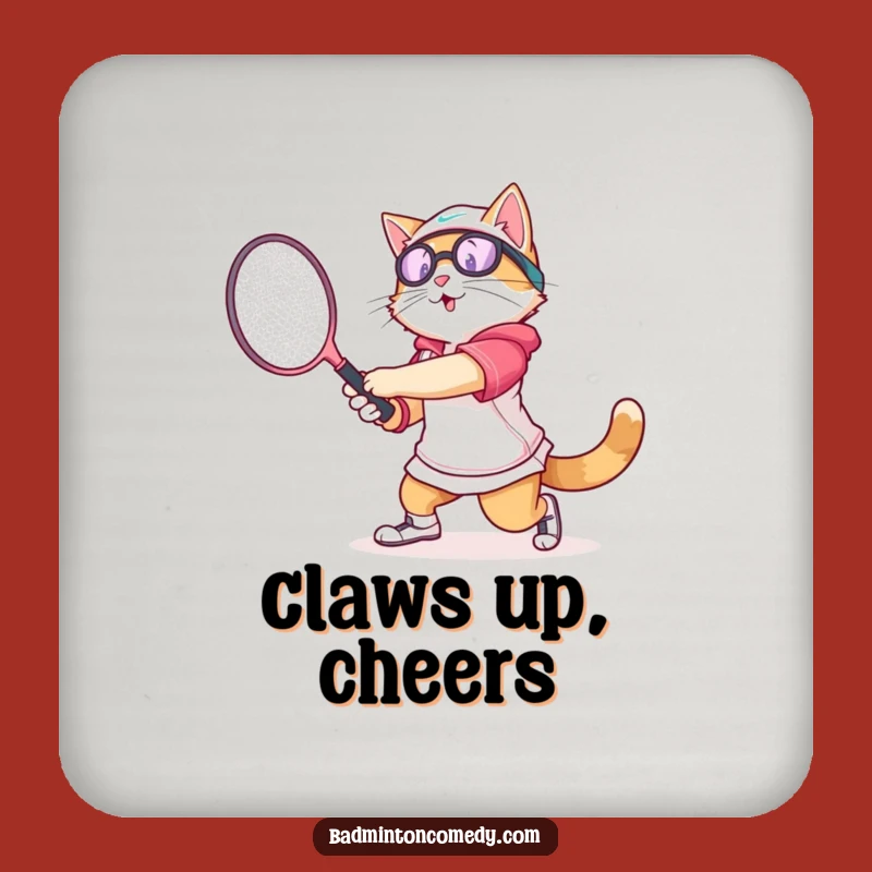 Funny Cat Badminton Coaster: Protect Surfaces with Feline Swing Flair
