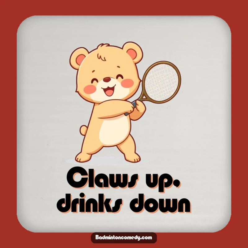 Funny Bear Cub Racket Victory Coaster: Humorous Tennis Drink Protector Gift