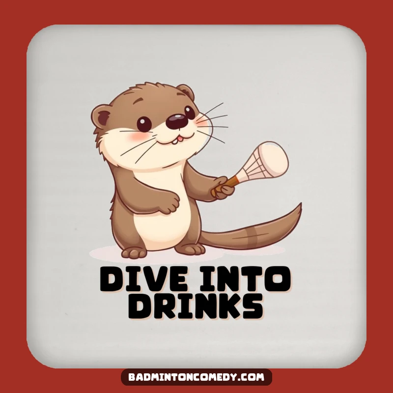 Funny Otter Badminton Coaster - Protect Surfaces with Curious Creature's Playful Bat