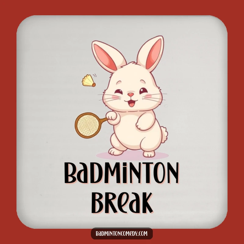 Funny Bunny Badminton Coaster: Fluffy Rabbit Shuttlecock Smash Decor - Unique Gift!