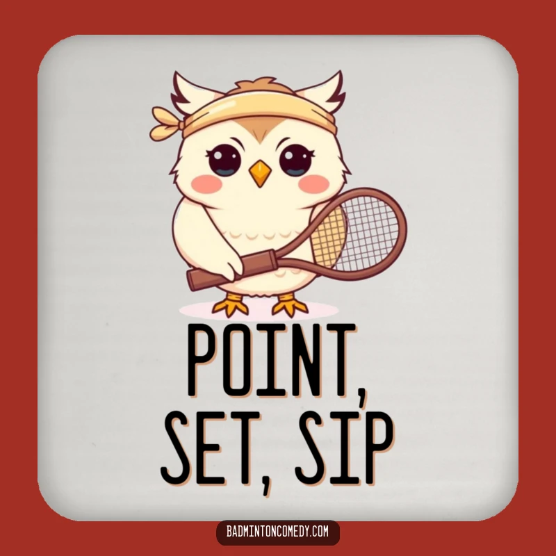 Funny Owl Tennis Coaster Set: Protect Surfaces with Badminton Humor, Fun Gift