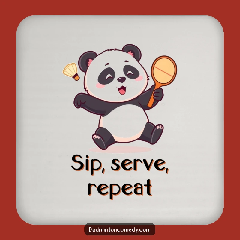 Funny Panda Badminton Coaster - Protect Surfaces with Playful Bear's Comical Chase